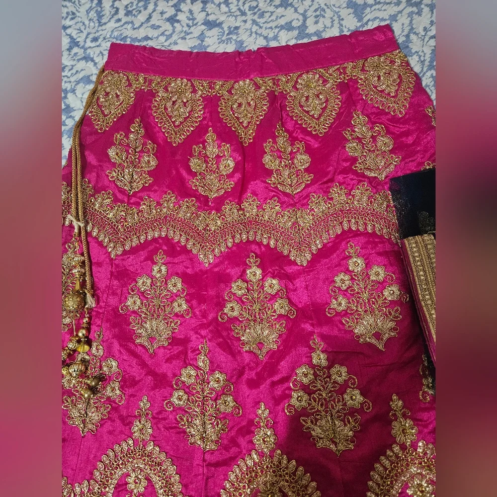 Traditional Women’s Pink Lehenga with Gold Embroidery - Picture 3 of 8